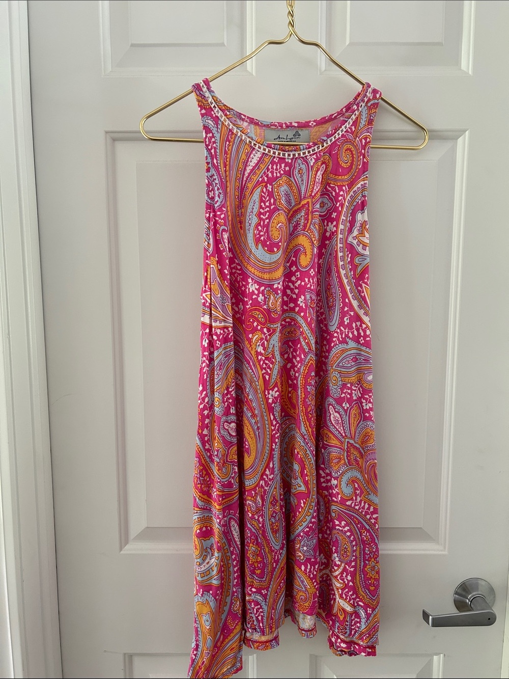 Vibrant Pink Paisley Midi Dress - Sleeveless Swing